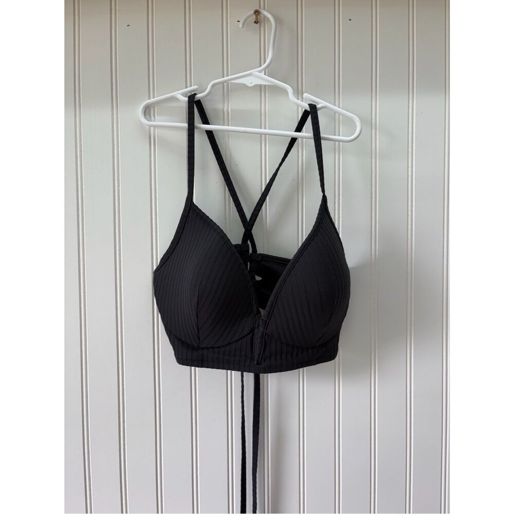 Shade & Shore Black Ribbed padded Lace-Up Bikini Top